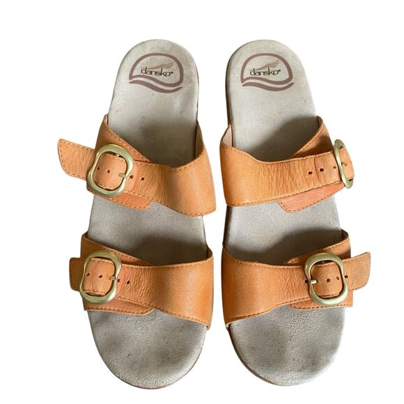 Dansko Sophie Wedge Slide Sandals 8.5-9/EU 39 Orange Leather Comfort Work Casual - Picture 2 of 7